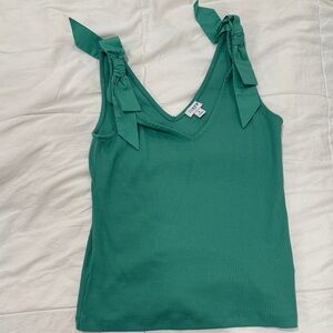 J Crew Teal Ribbed Tank Top with Bow Straps